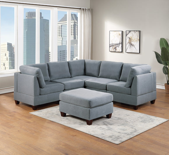 Grey Linen Like Fabric Modular Sectional 6pc Set