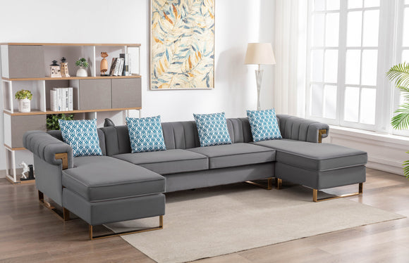 Maddie Gray Velvet 5-Seater Double Chaise Sectional Sofa