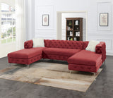 Burgundy Velvet Tufted Cushion Couch LAF And RAF Chaise Armless Loveseat