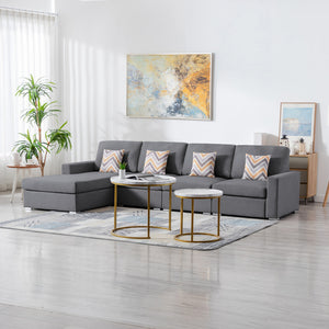 Nolan Gray Linen Fabric 4Pc Reversible Sectional Sofa Chaise with Pillows and Interchangeable Legs