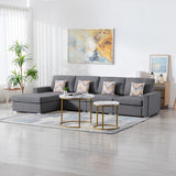 Nolan Gray Linen Fabric 4Pc Reversible Sectional Sofa Chaise with Pillows and Interchangeable Legs