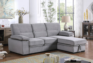 Kipling Gray Velvet Fabric Reversible Sleeper Sectional Sofa Chaise