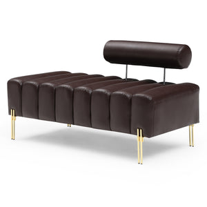 53.2" Width PU Upholstered Modern End of Bed Bench 2 Seater Sofa Couch Entryway Ottoman Bench Sofa Stool Footrest Window Bench with Gold Metal Legs for Bedroom Living Room,Brown