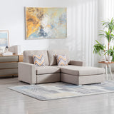 Nolan Beige Linen Fabric 2-Seater Reversible Sofa Chaise with Pillows and Interchangeable Legs