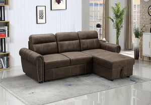 Ashton Saddle Brown Microfiber Reversible Sleeper Sectional Sofa Chaise