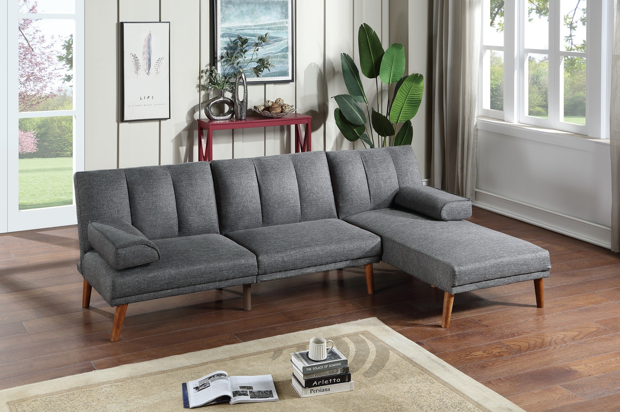 Blue Grey 2pc Sectional Adjustable Sofa Chaise