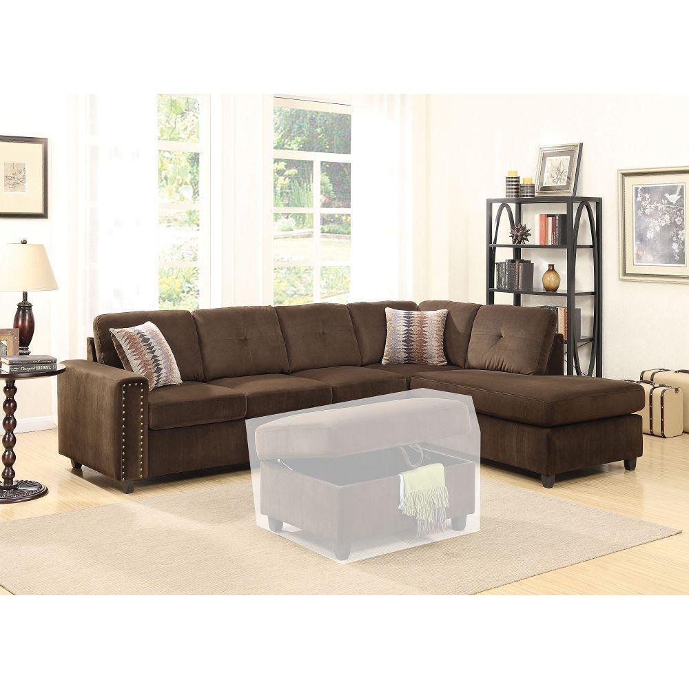 Belville Sectional Sofa w/Pillows in Chocolate Velvet