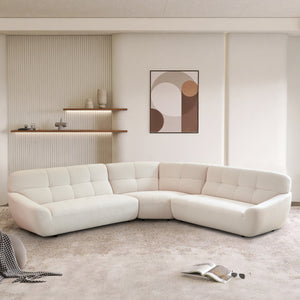 113" Beige Lamb Fabric Corner Sectional