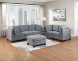Grey Linen Fabric Modular Sofa Set 6pc Set