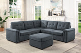 Isla Gray Woven Fabric 6-Seater Sectional Sofa with Ottoman