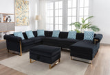 Maddie Black Velvet 7-Seater Sectional Sofa with Reversible Chaise and Storage Ottoman
