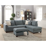 Steel Gray Fabric Reversible Sectional Sofa with Ottoman