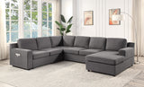 Waylon Gray Linen 6-Seater U-Shape Sectional Sofa Chaise and Pocket