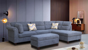 Diego Gray Fabric Sectional Sofa with Right Facing Chaise, Storage Ottoman, and 2 Accent Pillows