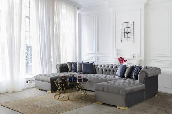 LAUREN VELVET GRAY DOUBLE CHAISE SECTIONAL