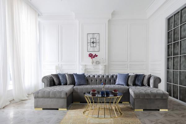 LAUREN VELVET GRAY DOUBLE CHAISE SECTIONAL