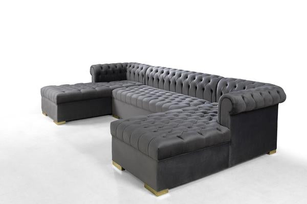 LAUREN VELVET GRAY DOUBLE CHAISE SECTIONAL