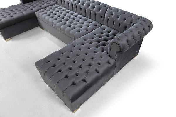 LAUREN VELVET GRAY DOUBLE CHAISE SECTIONAL