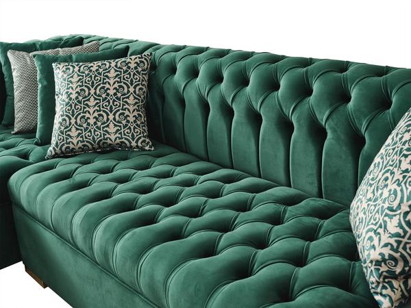 LAUREN VELVET GREEN DOUBLE CHAISE SECTIONAL