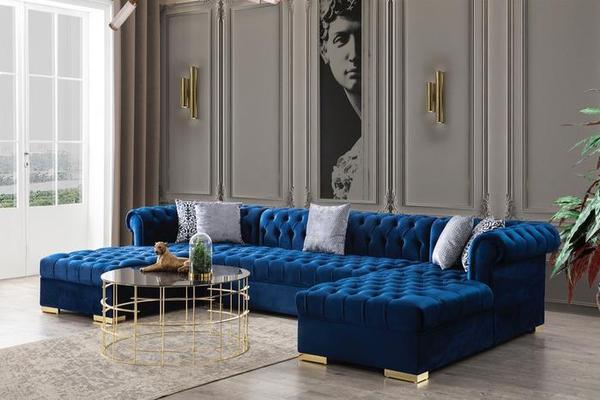 LAUREN VELVET NAVY DOUBLE CHAISE SECTIONAL