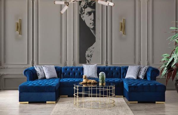 LAUREN VELVET NAVY DOUBLE CHAISE SECTIONAL