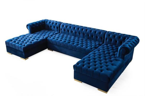 LAUREN VELVET NAVY DOUBLE CHAISE SECTIONAL