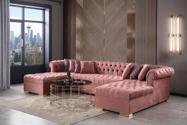 LAUREN VELVET PINK DOUBLE CHAISE SECTIONAL
