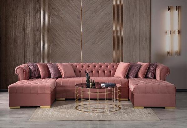 LAUREN VELVET PINK DOUBLE CHAISE SECTIONAL