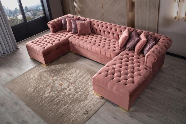 LAUREN VELVET PINK DOUBLE CHAISE SECTIONAL