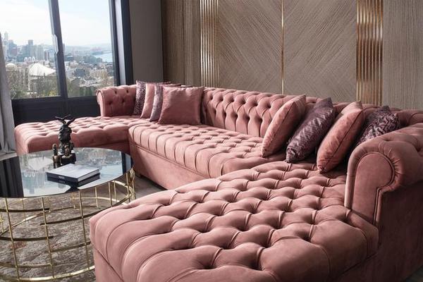 LAUREN VELVET PINK DOUBLE CHAISE SECTIONAL
