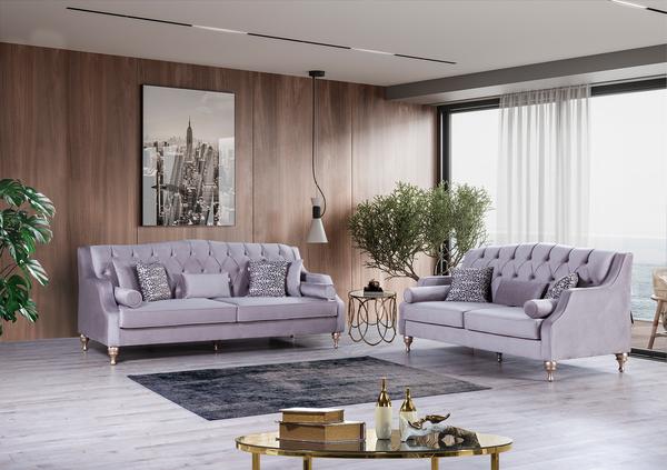 LOTUS COBBLESTONE VELVET SOFA & LOVESEAT