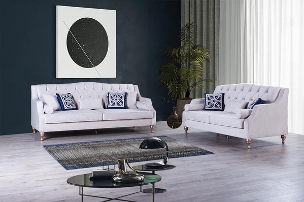 LOTUS IVORY VELVET SOFA & LOVESEAT