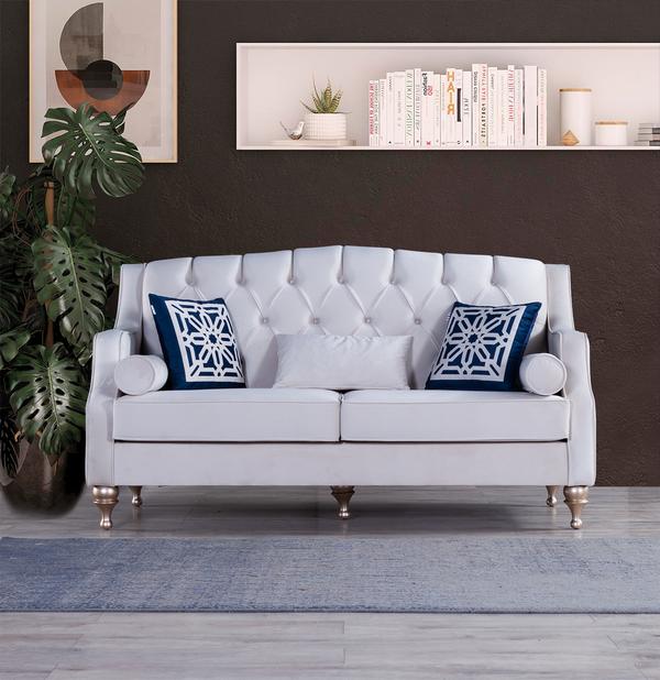 LOTUS IVORY VELVET SOFA & LOVESEAT