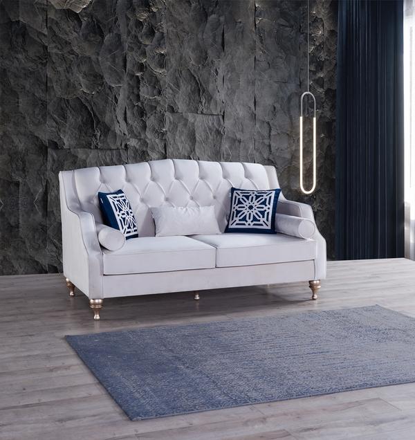 LOTUS IVORY VELVET SOFA & LOVESEAT