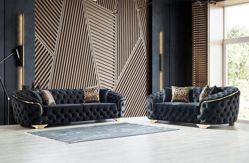 LUPINO BLACK VELVET SOFA & LOVESEAT
