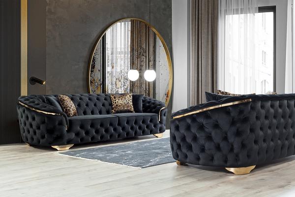 LUPINO BLACK VELVET SOFA & LOVESEAT