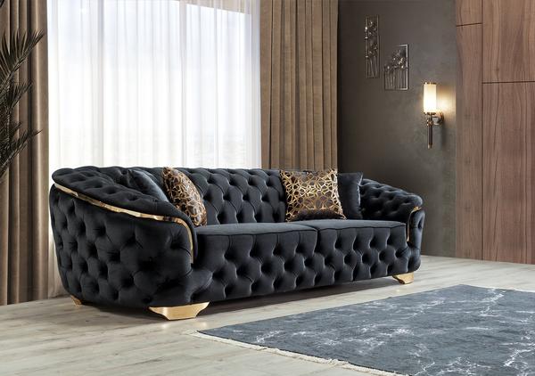 LUPINO BLACK VELVET SOFA & LOVESEAT