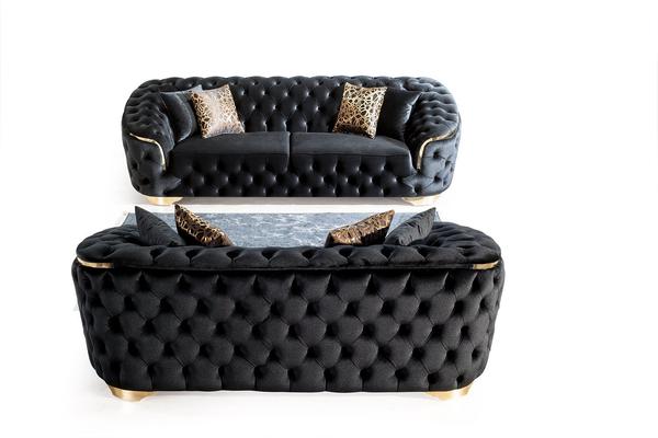 LUPINO BLACK VELVET SOFA & LOVESEAT