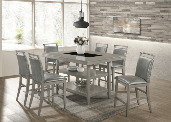 7 PC TOMMY COUNTER HEIGHT DINING SET IN SILVER