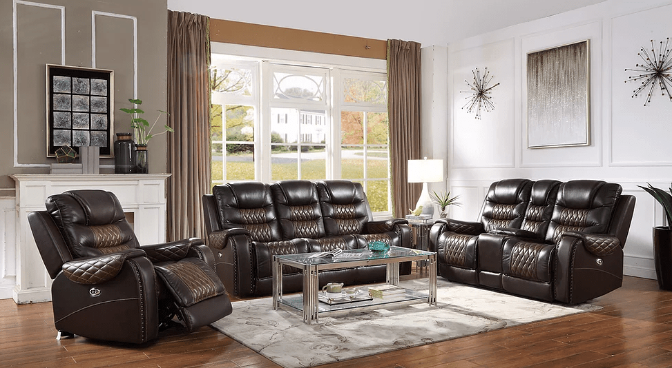 GLENDALE BROWN 2 TONE RECLINING SOFA & LOVESEAT