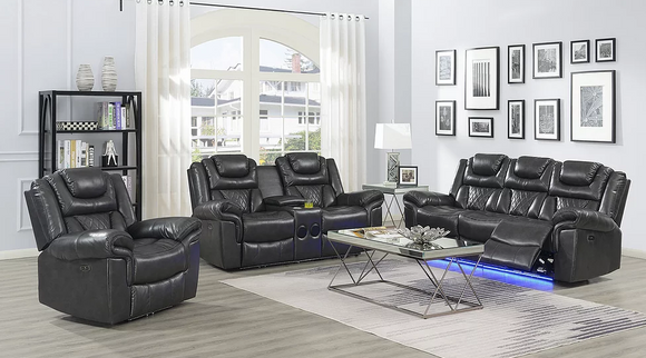 PARTY TIME BLACK RECLINING SOFA & LOVESEAT