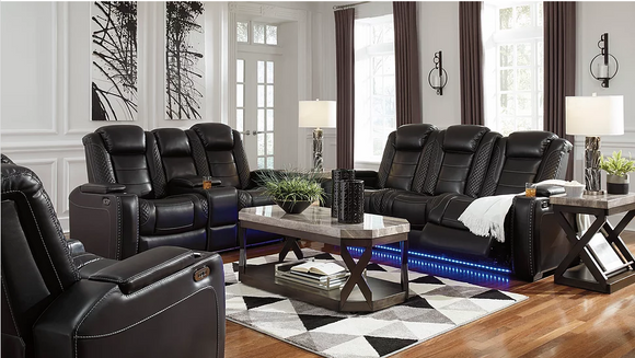 PARTY TIME BLACK POWER RECLINING SOFA & LOVESEAT