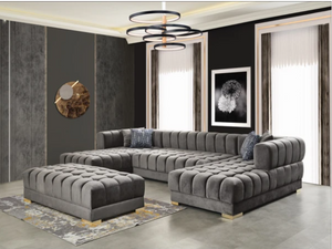 ARIANA VELVET GREY DOUBLE CHAISE SECTIONAL