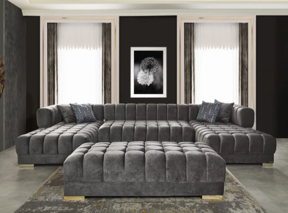 ARIANA VELVET GREY DOUBLE CHAISE SECTIONAL