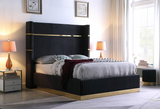 ASPEN TUFTED BED IN BLACK VELVET WITH GOLD ACCENTS