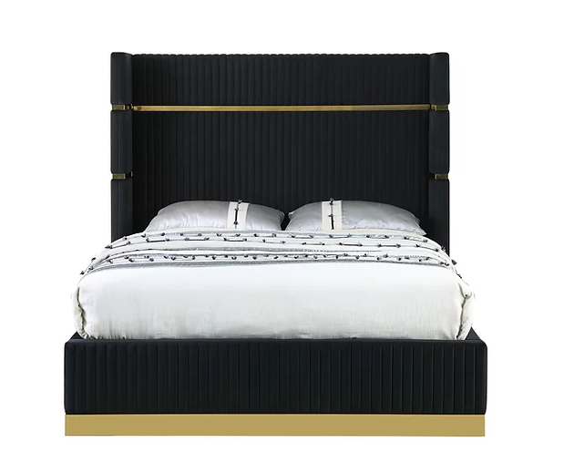 ASPEN TUFTED BED IN BLACK VELVET WITH GOLD ACCENTS