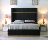 ASPEN TUFTED BED IN BLACK VELVET WITH GOLD ACCENTS