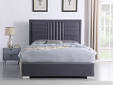ANITA TUFTED ROLL BED IN SILVER VELVET WITH SILVER LEGS