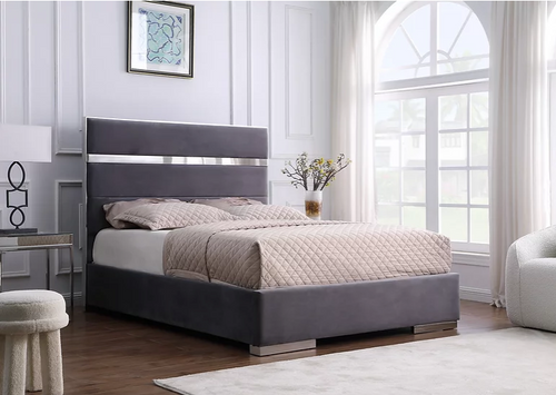 CARTIER GOLD TRIM BED IN SILVER VELVET WITH SILVER LEGS