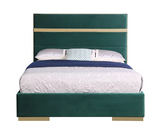 CARTIER GOLD TRIM BED IN GREEN VELVET WITH GOLD LEGS